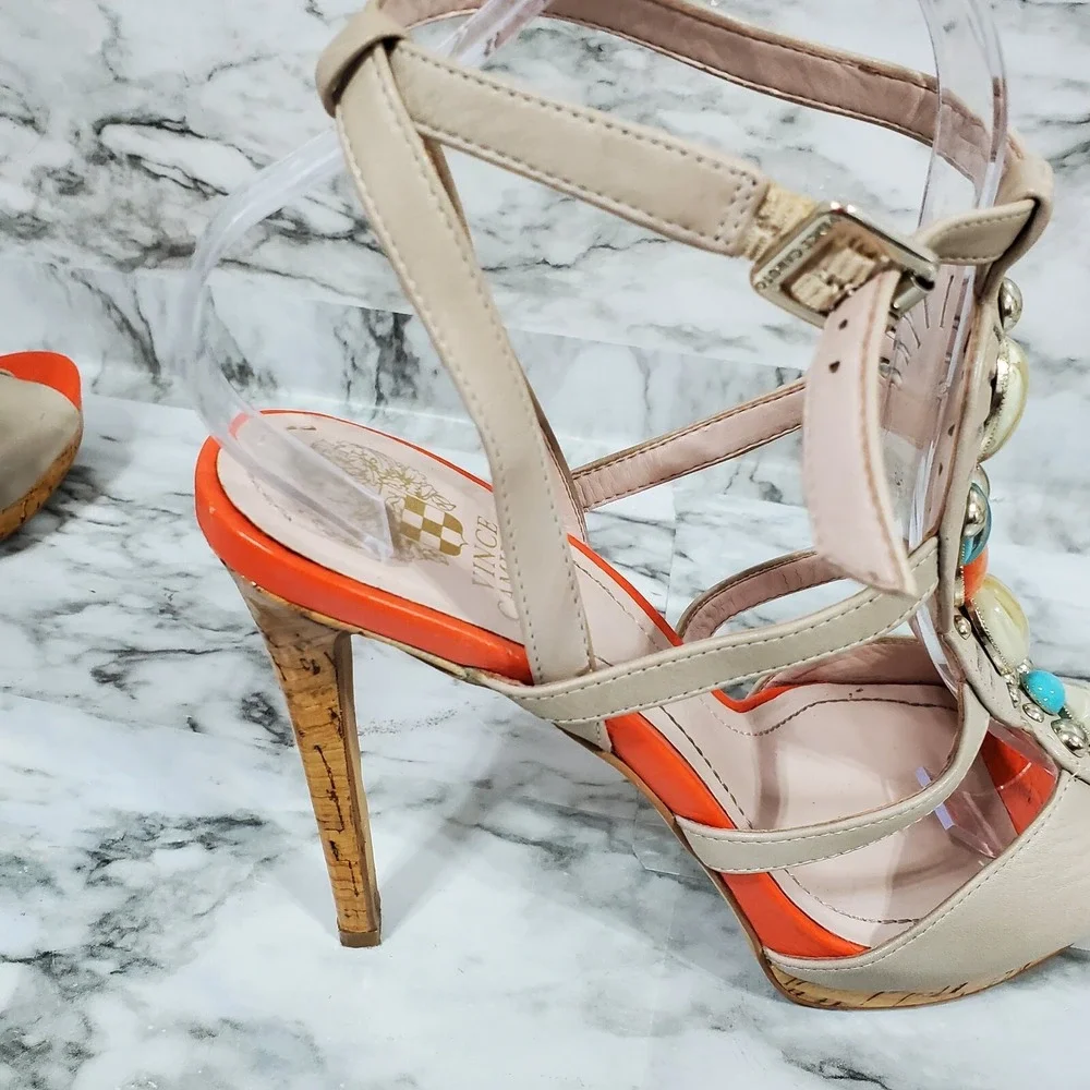 Vince Camuto Sandals Women's 8.5 M Multicolor High‎ Stiletto Heels Jewels Gems
